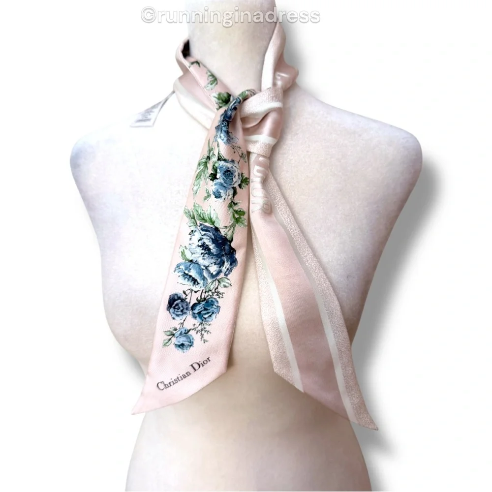 Dior Granville Mitzah Scarf Pink & Blue Floral Silk Twill Pietro Ruffo Design